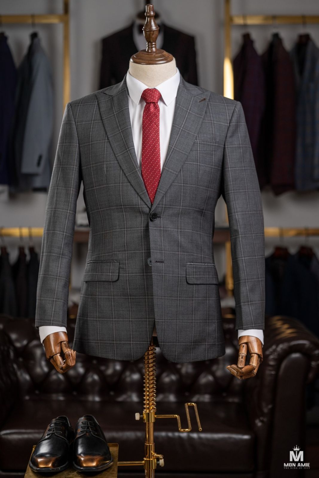 Brown Subtle Plaid Grey Suit 